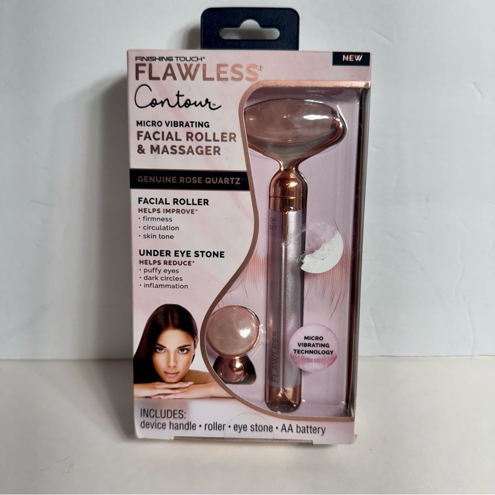 Finishing Touch Flawless Contour Vibrating Facial Roller & Massager Rose Quartz